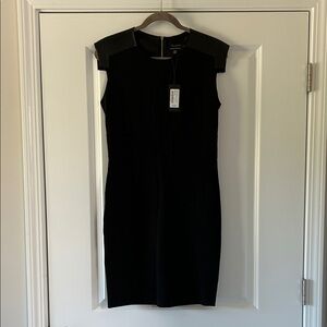 NWT Ted Baker Black Mini Dress w lamb skin shoulder detail & back zipper SZ3